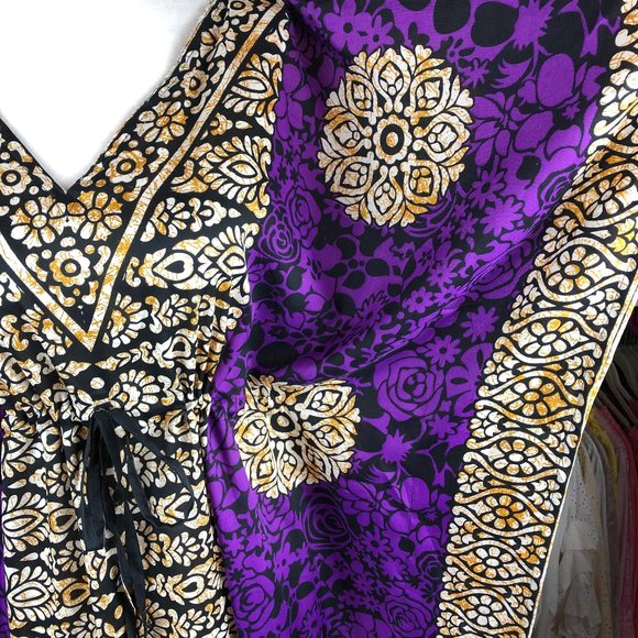 Pretty Girl Beachy Coastal Silk/Cotton Boho Kaftan Coverup Dress Artsy Resort - Picture 13 of 15